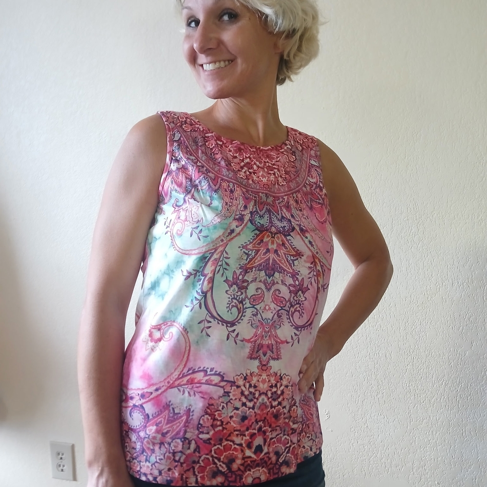 ONE WORLD Pink and Orange Sleeveless Tank Top
